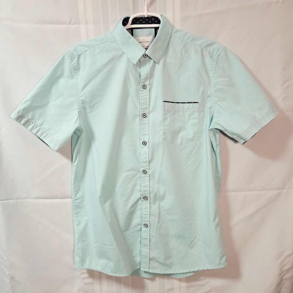 Craft + Flow Shirt Mens S Mint Green Short Sleeve Button Down Pocket Casual Top